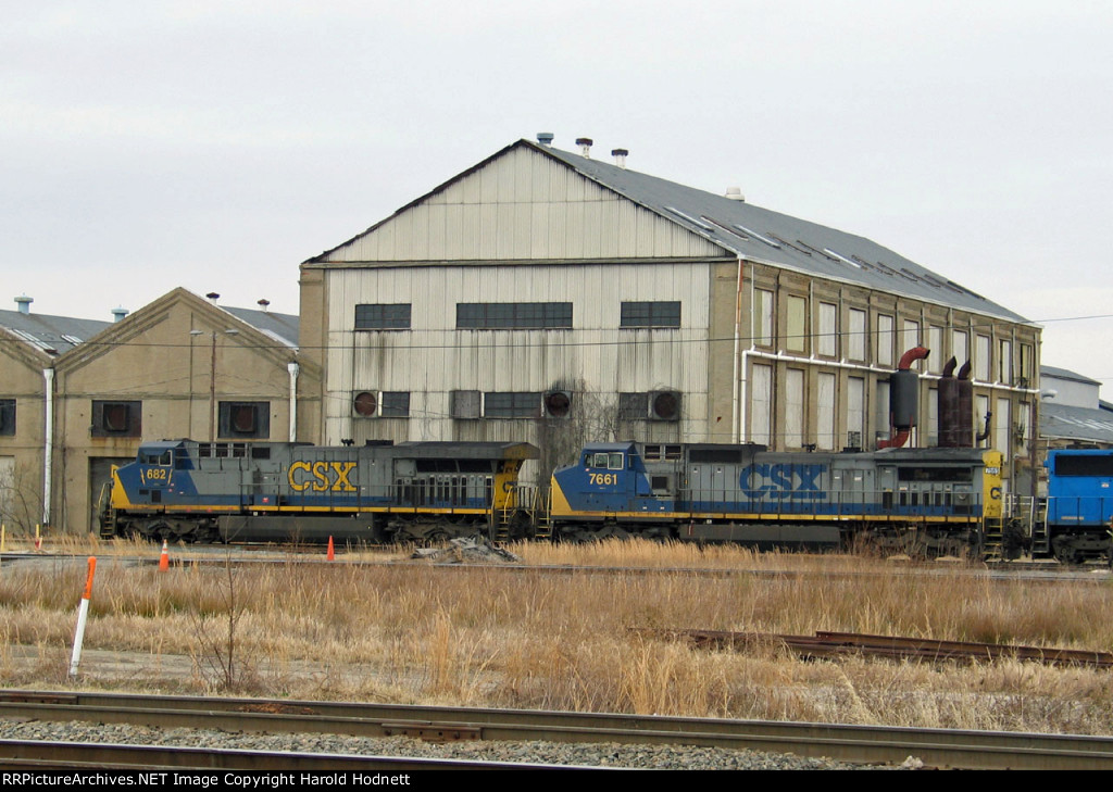 CSX 682 & 7661 in front of the Emerson Shops
